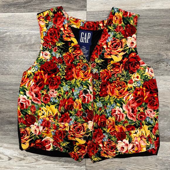 Vintage‎ 90s GAP Floral Womens M Flower V-Neck Button Vest Shirt Cropped Dainty - Picture 1 of 8